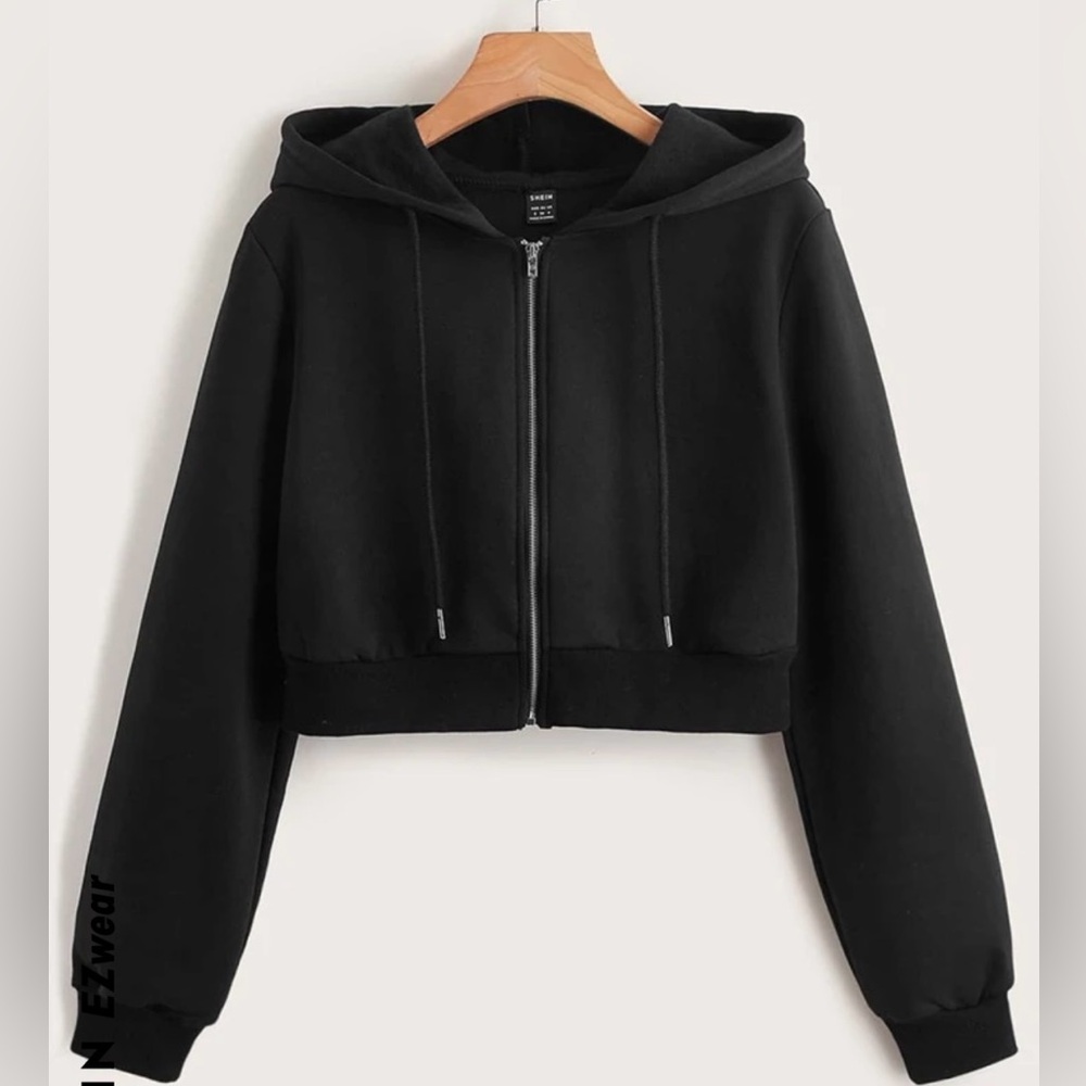 Black cropped zip up hoodie